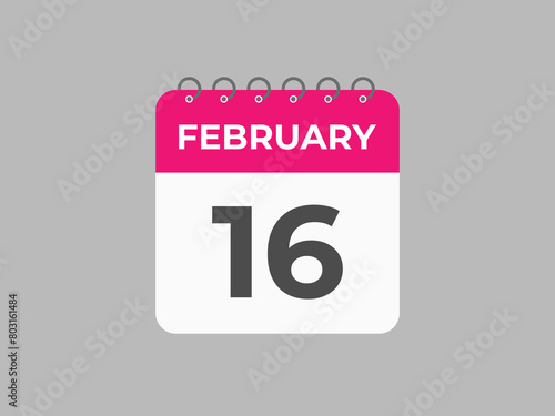 February 16 calendar reminder. 16 February daily calendar icon template. Calendar 16 February icon Design template. Vector illustration
