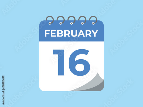 February 16 calendar reminder. 16 February daily calendar icon template. Calendar 16 February icon Design template. Vector illustration
