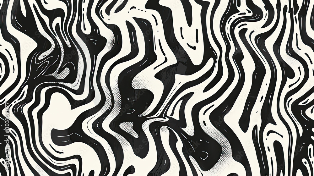 White and black Trippy Wave Pattern, Retro Psychedelic Background
