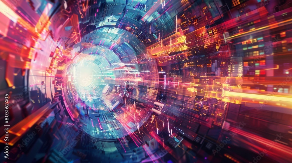Artistic visualization of modern technology research in a vibrant, abstract style Artistic visualization of modern technology research in a vibrant, abstract style