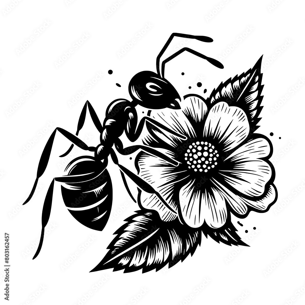 Floral ant svg, Ant svg, Ant wall decor, insect svg, ant with flower ...