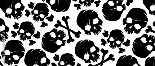 Skulls pattern on background. Backdrop for halloween cover. Illustration with skulls for the Halloween. Scary goth cover vector background.
