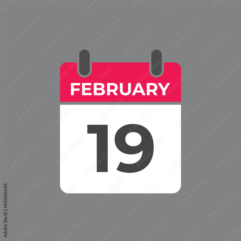 February 19 calendar reminder. 19 February daily calendar icon template. Calendar 19 February icon Design template. Vector illustration
February 19 calendar reminder. 19 February daily calendar icon template. Calendar 19 February icon Design template. Vector illustration