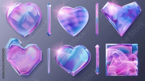 Various decals and labels with flip edges in a realistic set of transparent png files isolated on a background. There are rectangles, ovals, hearts, circles, squares and abstract shapes.