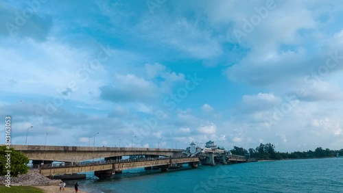 Wallpaper Mural Time lapse blue sea White cloud in blue sky above Sarasin bridge viewpoint. Sarasin bridge is an important route connecting by land.
Sarasin bridge connect Phuket island to Phang Nga province. Torontodigital.ca