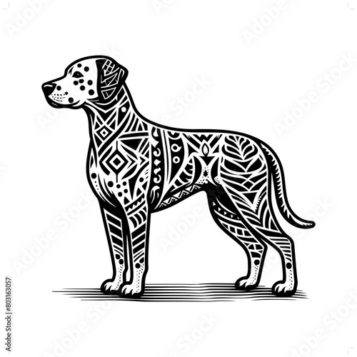 dog  dalmatian silhouette in animal ethnic  polynesia tribal illustration