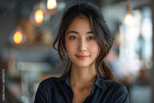 Wallpaper Mural Asian woman in black shirt posing, possibly corporate worker of a company Torontodigital.ca