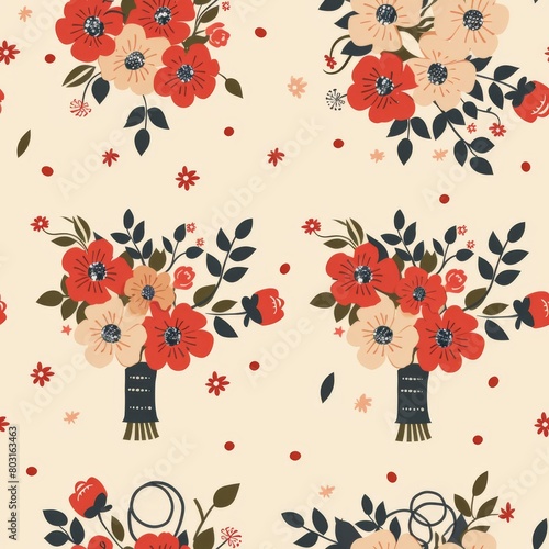 Wallpaper Mural Simple Seamless Wedding Themed Pattern with Bridal Bouquets and Rings

 Torontodigital.ca