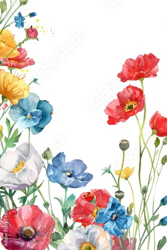 Elegant Watercolor Poppies and Wildflowers on White Background