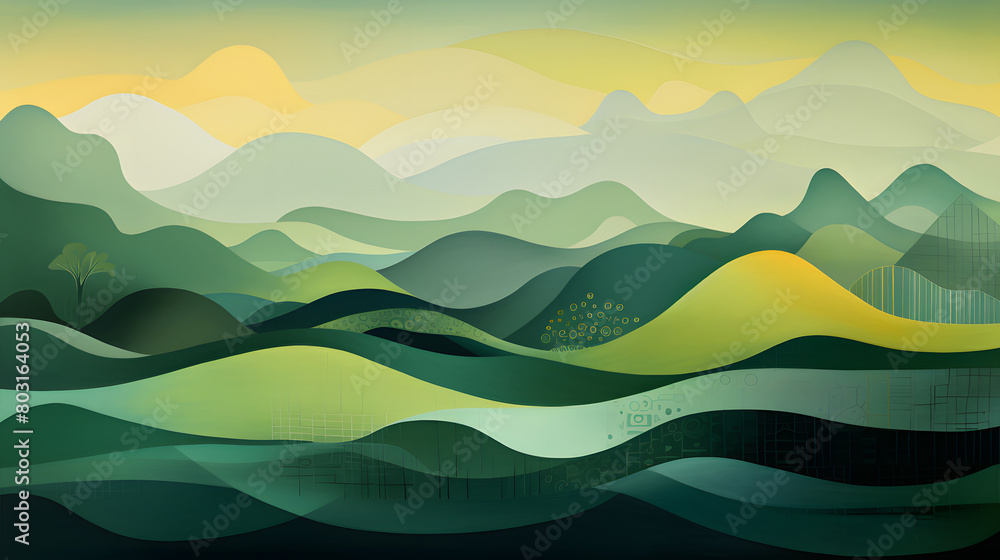 Digital abstract green hills geometric pattern graphic poster background Digital abstract green hills geometric pattern graphic poster background