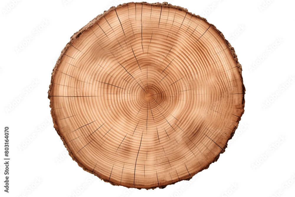 Fototapeta premium Top view of a Circular Tree trunk PNG Wood rings isolated on Transparent and white background - Forest Wildlife Erosion Ecosystem Protection