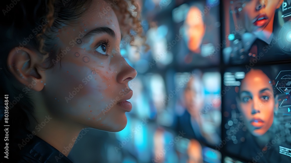 Professional Virtual Meeting: Woman Gazing at Remote Video Conferencing Professional Virtual Meeting: Woman Gazing at Remote Video Conferencing