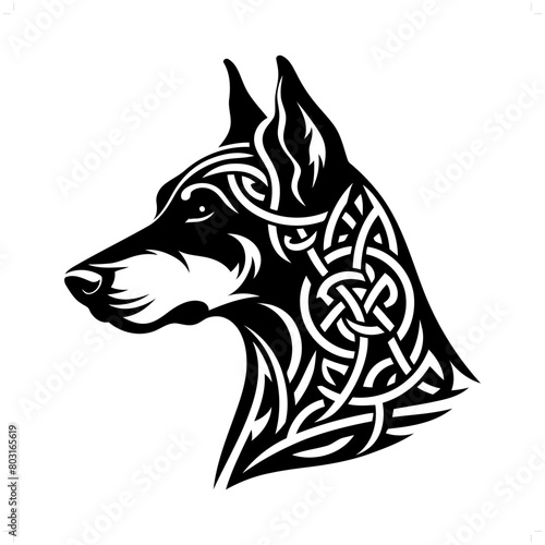 dog, Doberman silhouette in animal celtic knot, irish, nordic illustration