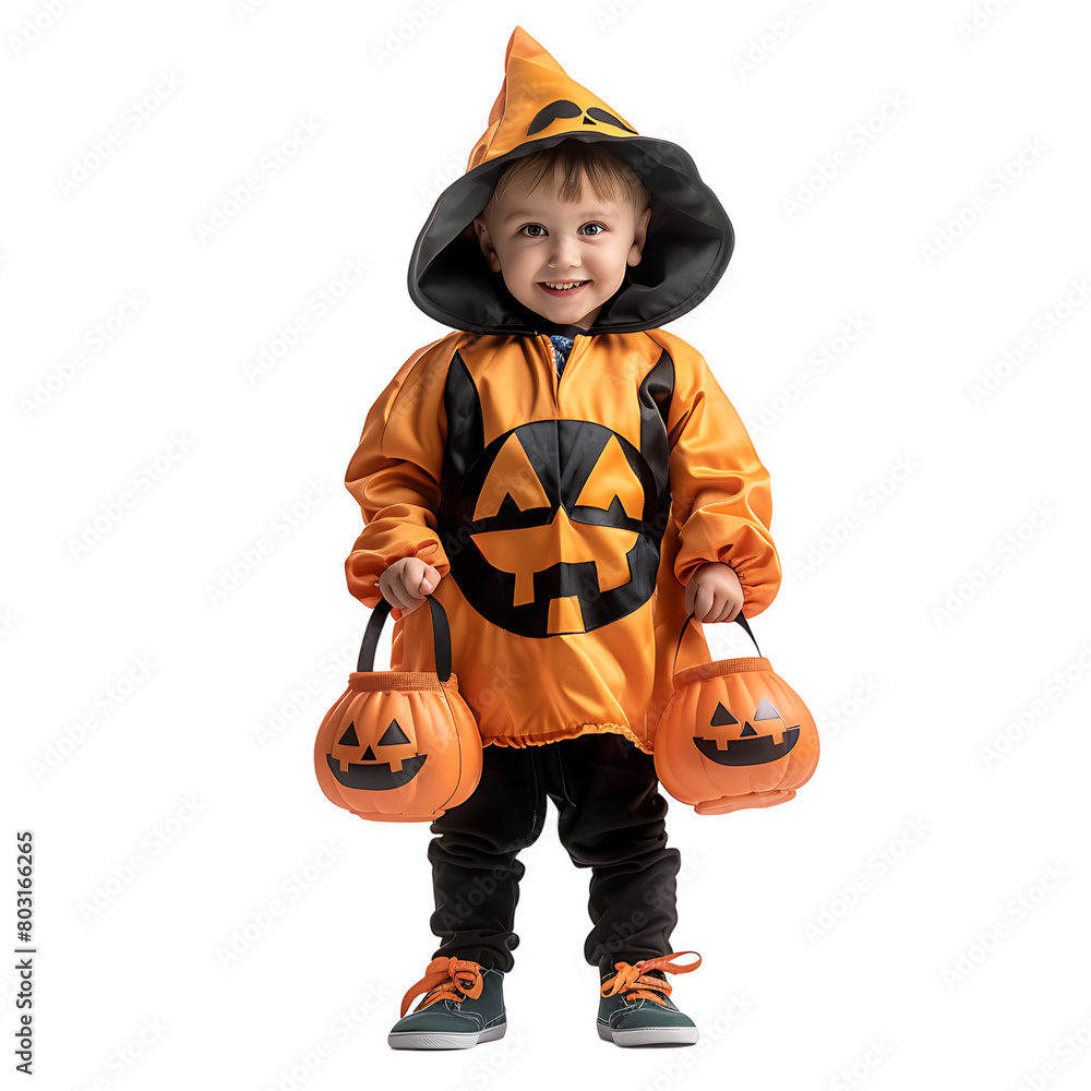 Boy kid halloween costume trick or treat on isolated transparent background Boy kid halloween costume trick or treat on isolated transparent background