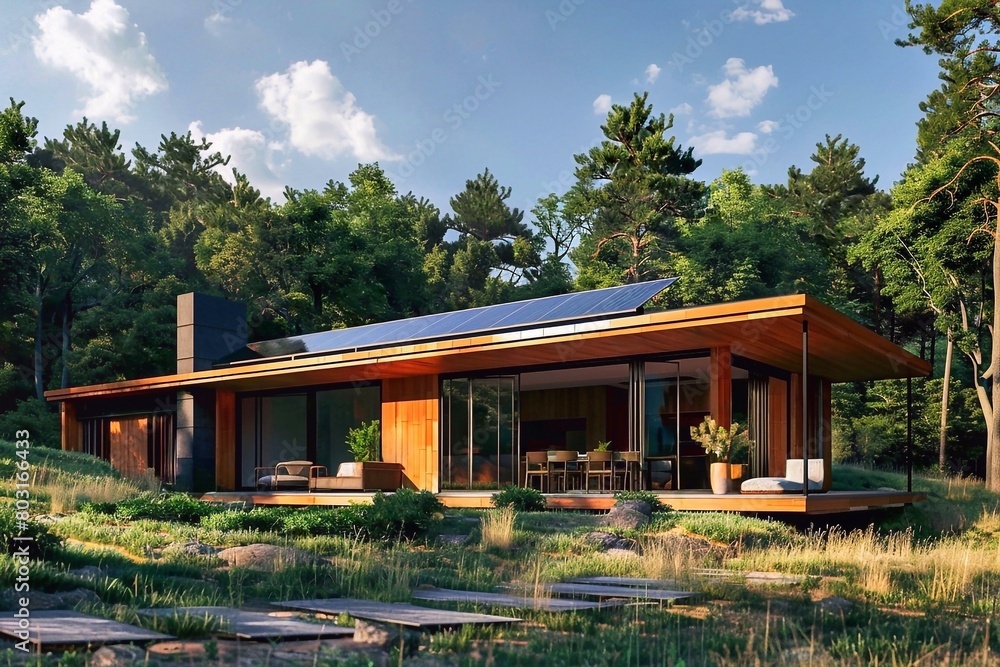 Modern house with solar panels on the roof. Modern house with solar panels on the roof.