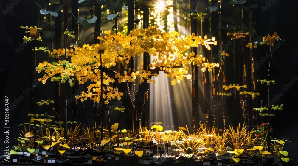 Stunning LEGO diorama of a mystical forest scene with glowing elements