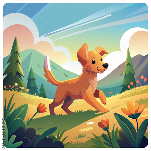 A playful puppy chasing its tail in a sunny meadow