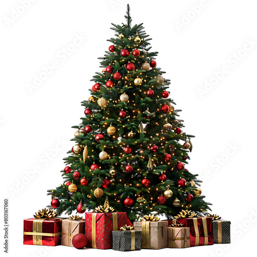 Christmas tree with gifts on isolated transparent background