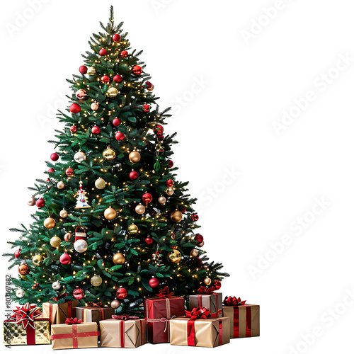 Christmas tree with gifts on isolated transparent background