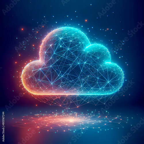 Abstract 3d rendering of neon colorful vibrant cloud digital network