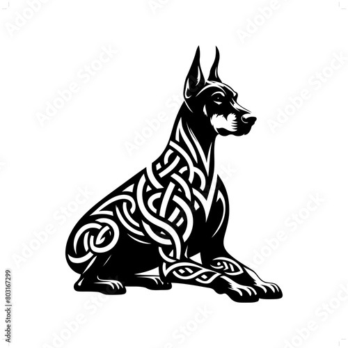 dog, Doberman silhouette in animal celtic knot, irish, nordic illustration