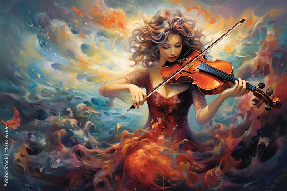 Capture the harmonious blend of Natures Symphony with vivid oil paints on canvas, showcasing musical expressions amidst underwater worlds