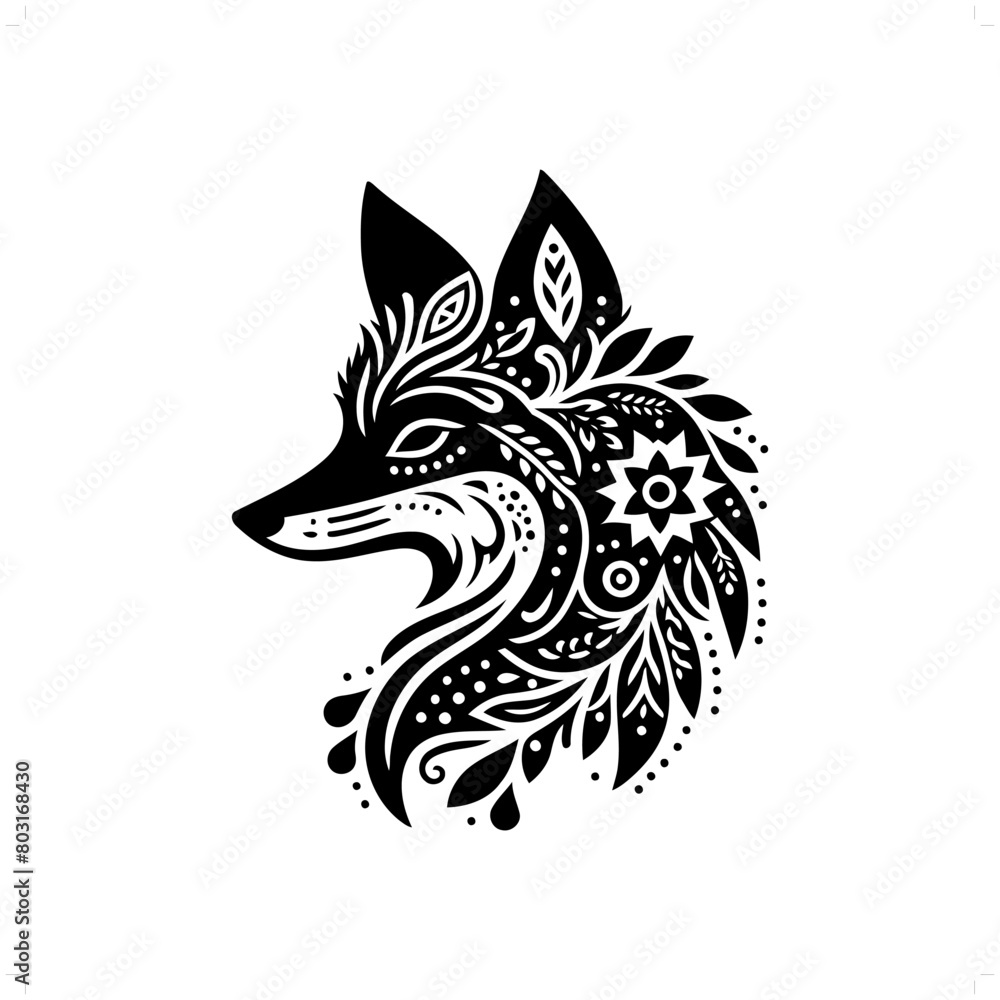 Fox silhouette in bohemian, boho, nature illustration Fox silhouette in bohemian, boho, nature illustration
