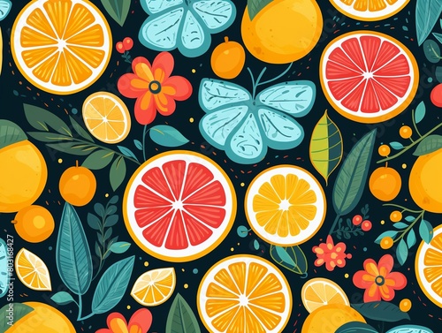 Dynamic fruit illustrations, bright seamless pattern, trendy vector style for contemporary printing projects , pattern