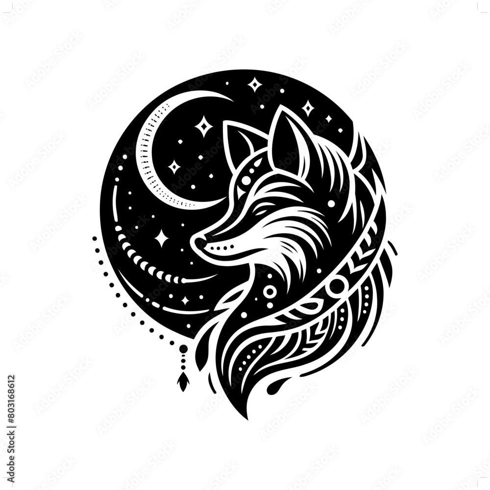 Fox silhouette in bohemian, boho, nature illustration Fox silhouette in bohemian, boho, nature illustration