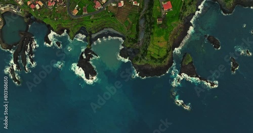 An incredibly beautiful view from a drone of the small town of Seixal, located on the beautiful island of Madeira in the Atlantic Ocean photo