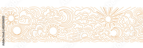 Sun, moon, cloud Line art sketch seamless pattern