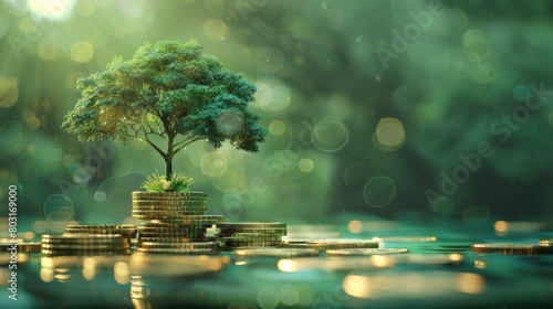 A tree growing out of a pile of money. photo