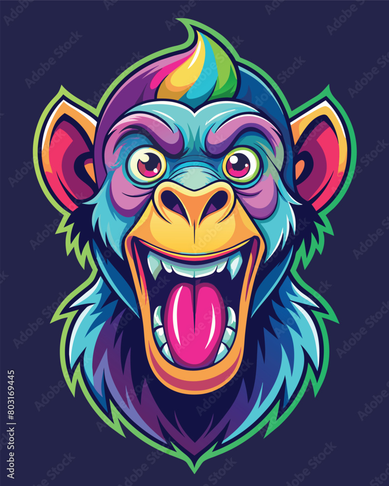 Chimpanzee head mascot logo design. Vector illustration isolated on dark background