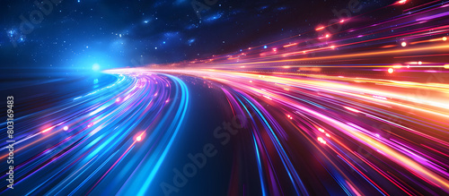 Abstract light speed background round with blue and red.