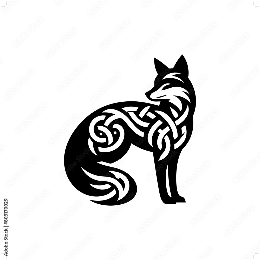 Fox silhouette in animal celtic knot, irish, nordic illustration