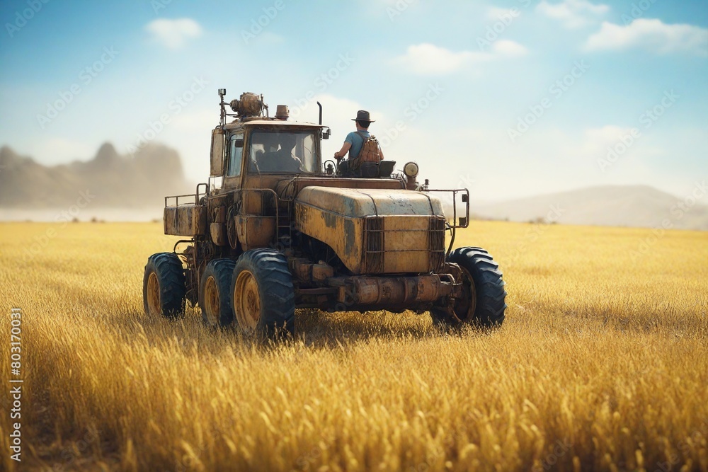 Obraz premium combine harvester on field