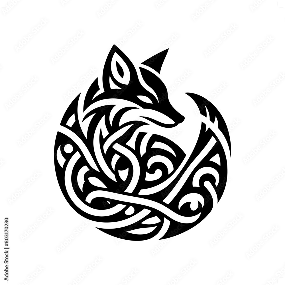 Fox silhouette in animal celtic knot, irish, nordic illustration Fox silhouette in animal celtic knot, irish, nordic illustration