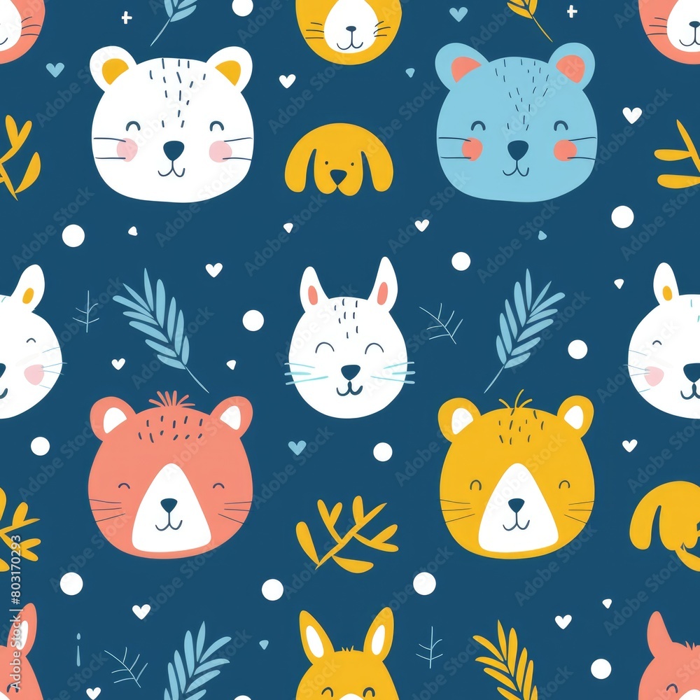Cute Cartoon Animal Patterns for Children's Textiles and Wallpaper Design
