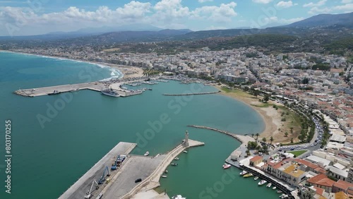 Aerial view. Rethymno town on the island of Crete. The historical part of the city and the port. photo