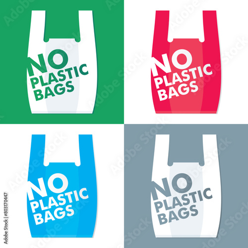 No plastic bag icon set. Reduce to use plastic bags. illustration vector
