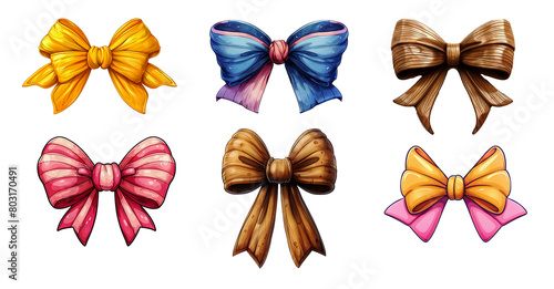 Set of pastel colored bows isolated on a white background