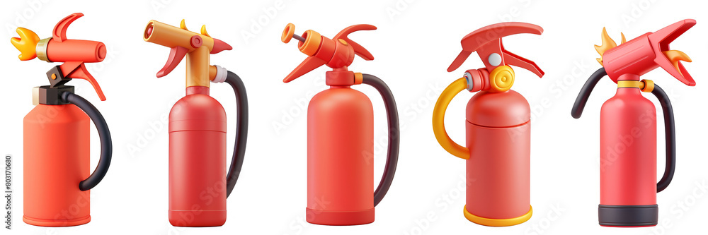 PNG fire extinguisher 3d icons and objects collection, in cartoon style minimal on transparent, white background, isolate PNG fire extinguisher 3d icons and objects collection, in cartoon style minimal on transparent, white background, isolate
