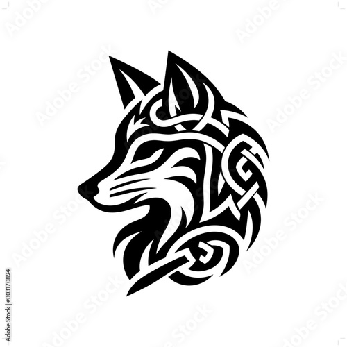 Fox silhouette in animal celtic knot, irish, nordic illustration