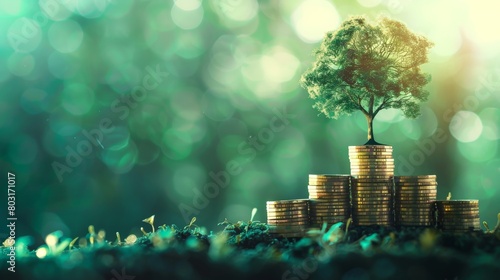 Money tree growing from a pile of coins photo