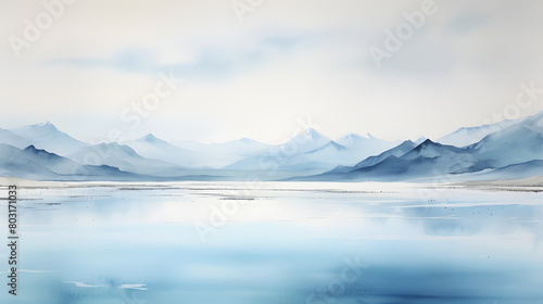Endless watercolor cool color mountains landscape abstract graphic poster web page PPT background © yonshan