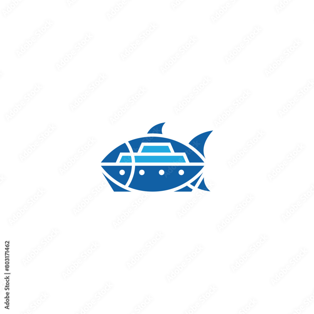 Combination of fish with ship company logo design. Combination of fish with ship company logo design.