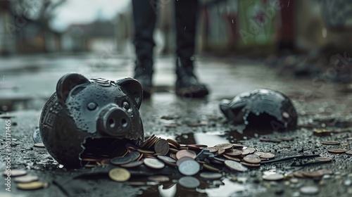 Person and Broken Piggy Bank photo