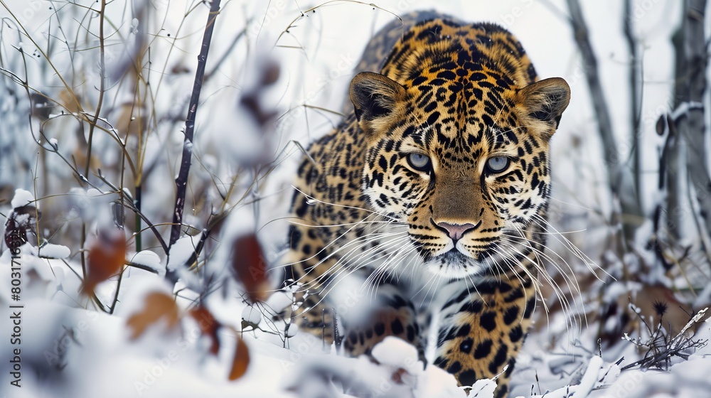 Rare Amur Leopard in Snowy Russian Far East Rare Amur Leopard in Snowy Russian Far East