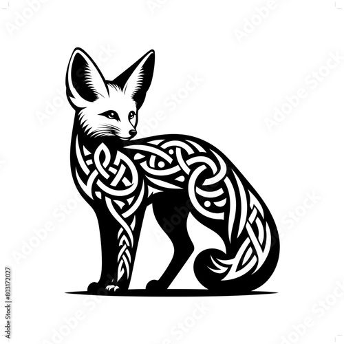 Fox silhouette in animal celtic knot, irish, nordic illustration