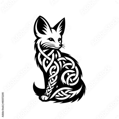 Fox silhouette in animal celtic knot, irish, nordic illustration